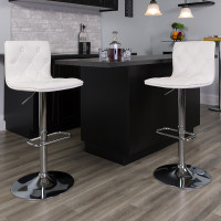 Flash Furniture Contemporary Tufted White Vinyl Adjustable Height Bar Stool with Chrome Base CH-112080-WH-GG